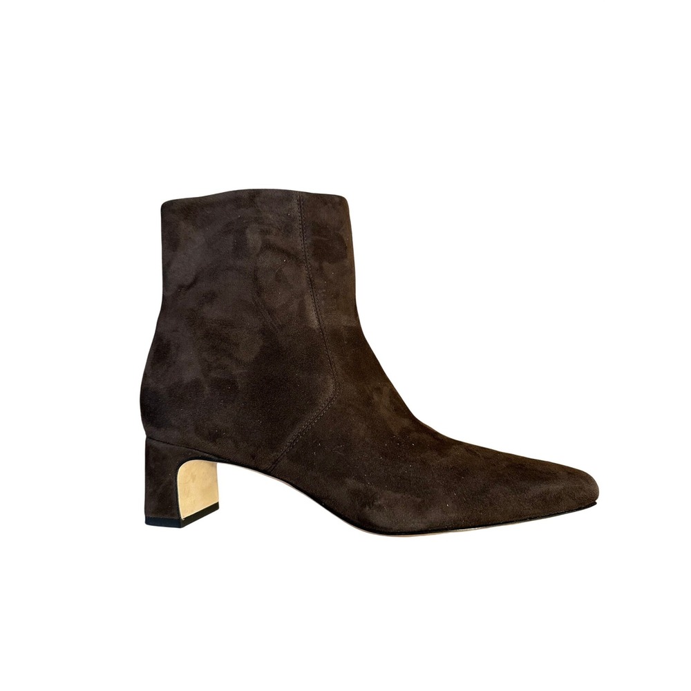 Vince Dark Brown Suede Ankle Boots Block Heel Almond Toe Size 8.5M EUR 39